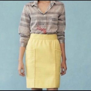 Anthropologie yellow large stitch-pocket skirt